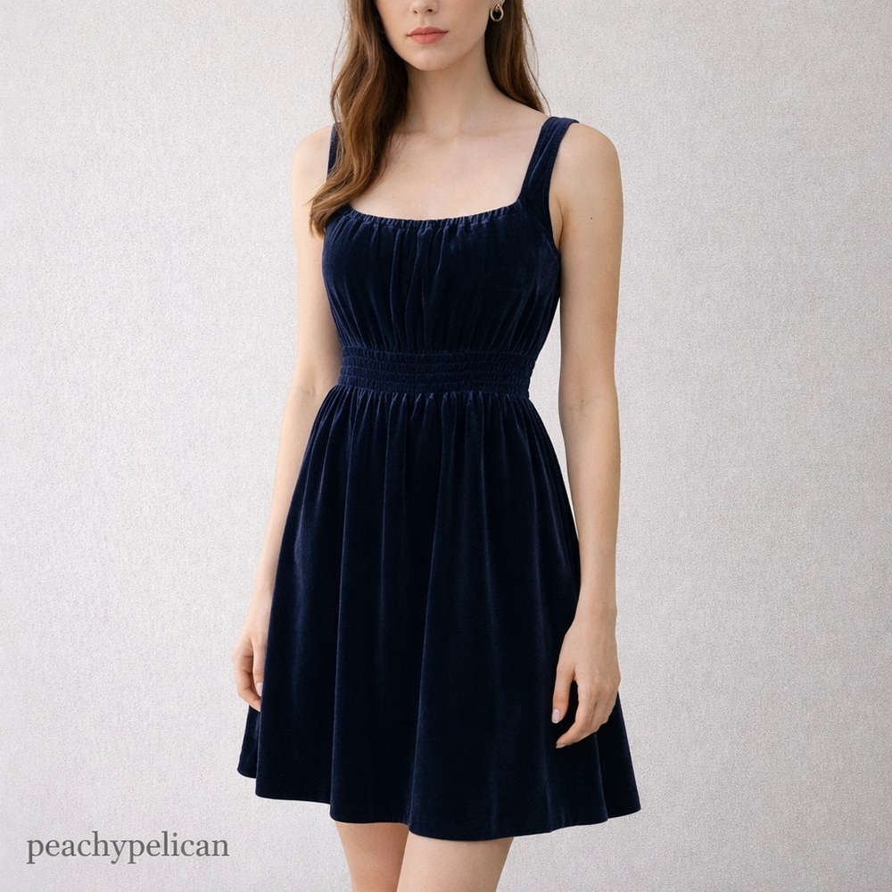 Anthropologie Odille Dark Blue Velvet Fit & Flare Dress Size 2